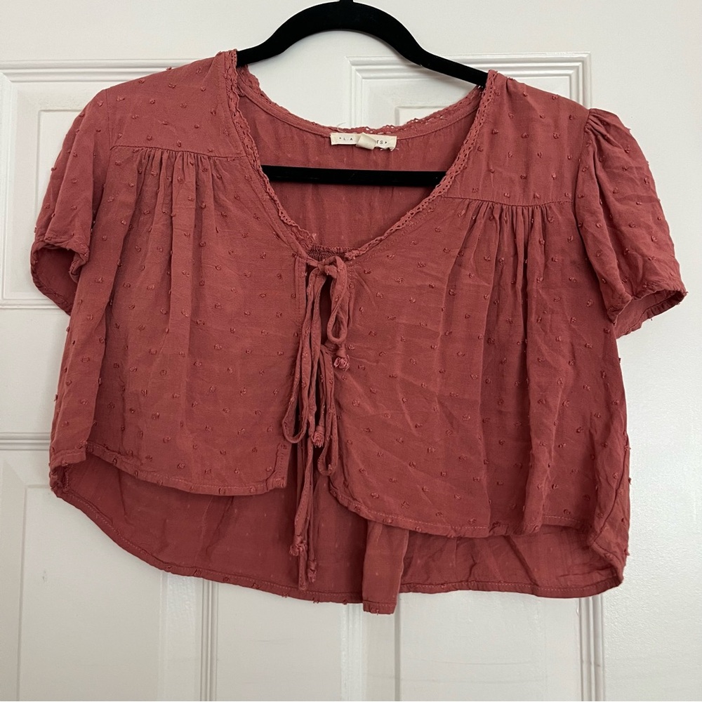 Brick Red/ Mauve Pink Tie Front Crop Top (Pacsun)